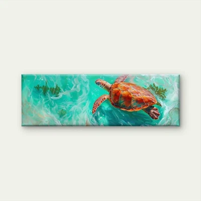 Panoramic Sea Turtle Swimming in Ocean Canvas Print Wall Art Home Decor - Image 1 of 4