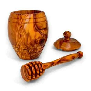 Premium handgefertigter Olivenholz Honigtopf/Glas mit rustikalem Deckel und Holzlöffel UK - Bild 1 von 12