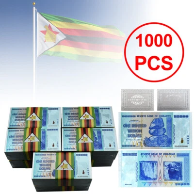 1000pcs Zimbabwe One Hundred Trillion Dollars Silver Foil Plastic Banknotes - Image 1 of 4
