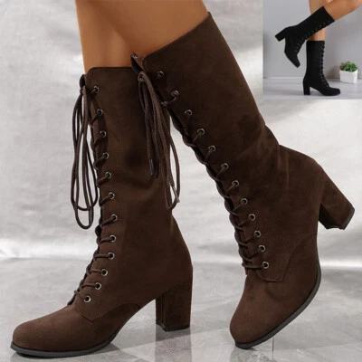 Botas de montar para mujer hasta la rodilla gruesas de tacón bloque de gamuza holgadas Foto 1 de 4