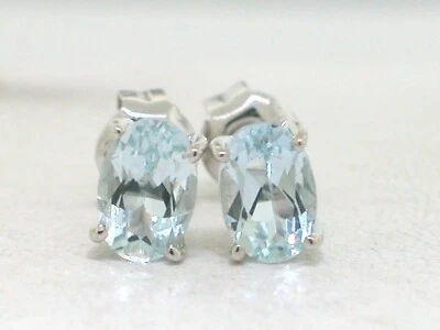 Aquamarin Ohrstecker 585 Weißgold 14Kt Gold 2 natürliche facettierte Aquamarine - Bild 1 von 4