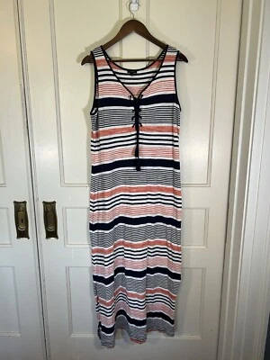 Maxi Vestido Talbots Tejido a Rayas Para Mujer Talla Grande Rojo Azul Marino Blanco Sin Mangas Foto 1 de 4
