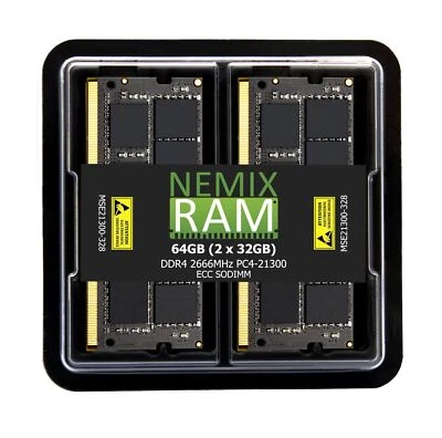 NEMIX RAM 64GB (2X32GB) DDR4 2666MHZ PC4-21300 2Rx8 1.2V 260-PIN ECC Unbuffer... - Image 1 of 4