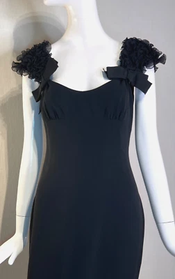 Giambattista Valli BLACK Silk Knee Length Dress Size IT44 US M, Bows & Ruffles - Image 1 of 4