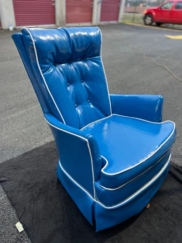 Mid century Modern Blue Vinyl Kroehler Swivel Rocking Chair Cover