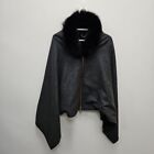 Holland Cooper Grey Country Wool Cape Poncho Black Real Fox Fur Collar One Size
