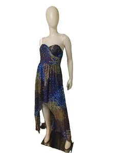 MAXANDCLEO Blue Abstract Print Sleeveless Hi/Low Dress-4 - Picture 1 of 2