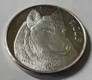 SILBER 999 1 OZ FEINSILBER GRAUER WOLF MÜNZE MEDAILLE RUND - Bild 1 von 4