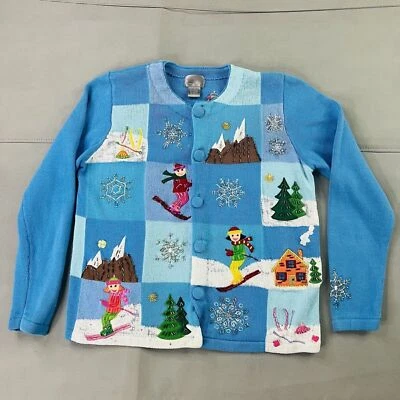 Cárdigan Suéter De Colección Berek Mujeres Azul Feo Navidad Navidad Tejido Retazos-SM-0331 Foto 1 de 4