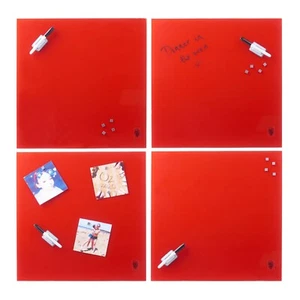Red Magnetic Glass Notice Board Message Writing with Pen Wall Mounted Kitchen - Picture 1 of 5