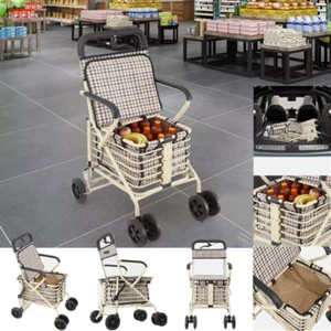 Walk Rest Folding 6 Wheel Swivel Shopping Trolley,Seat & Shopping Basket Safe - Picture 1 of 11
