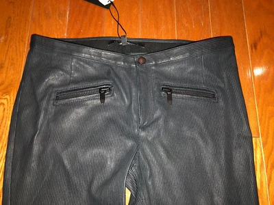 $1150 NUEVO CON ETIQUETAS Theyskens' Theory Negro Rayas Delgado PLOVE Pantalones de Cuero Suave 6 M Foto 1 de 4