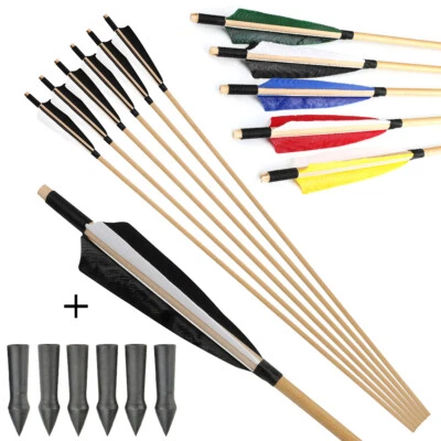 31.5" Traditional Wooden Arrow Shaft 65/100gr Arrowheads Longbow Archery Hunting - Image 1 of 4