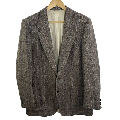 Blazer Harris Tweed vintage jaqueta casaco esportivo lã espinha de peixe tamanho 44L marrom FLAW - Imagem 1 de 4