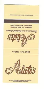 Alioto's Restaurant Hwy 100 Milwaukee Wisconsin Vintage Matchbook Cubierta B85 - Imagen 1 de 2