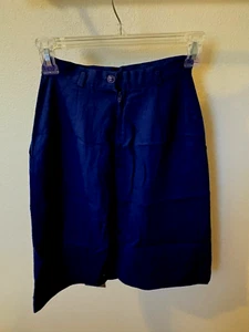 Navy blue pencil skirt sz 3-4 polyester/rayon unlined kick pleat Retro - Picture 1 of 7