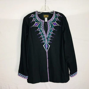 Bob Mackie Wearable Art Linen Blend Embroidered Jacket Women's Size Medium - Picture 1 of 6