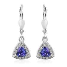 AAA Tanzanite and Moissanite Lever Back Earrings in Sterling Silver
