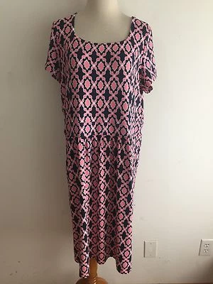 MACY'S Charter Club Woman Dress Navy w/Pink & White Damask Nylon/Spandex Size 0X - Image 1 of 4