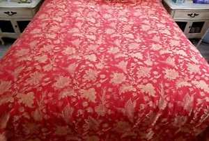 Queen Bed Spread Deep Red & Gold Floral Old World Style Handmade 96" x 90" - Picture 1 of 7