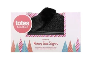 Zapatillas Totes para mujer de chenilla con capucha; espuma viscoelástica - negras; talla grande 8-9 - Imagen 1 de 2