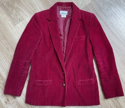 Chaqueta blazer pana Half Moon vintage roja talla 8 botones madera boho preppy Foto 1 de 4