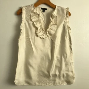 J Crew Womens Silk Shirt 4 Cream Ruffle Scoop Neck Sleeveless Pullover - Picture 1 of 9