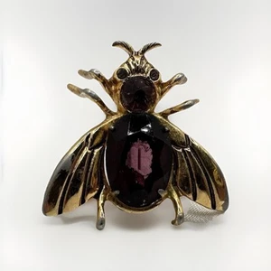 Vintage Coro Pegasus lila Strass Biene Fliege signiert goldfarbene Brosche Anstecknadel LESEN - Bild 1 von 11