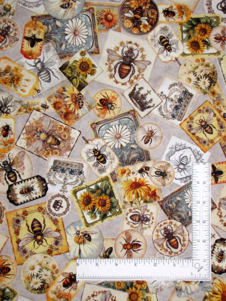 Tela de abejorro por yarda abejas flores gris miel reina abeja algodón por QT Foto 1 de 1