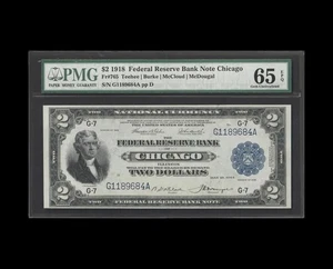 1918 $2 FEDERAL RESERVE BANK NOTE BATTLESHIP PMG GEM UNC 65 EPQ - Picture 1 of 14