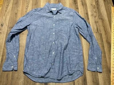 Camisa GAP Para Hombre Talla Mediana Azul Manga Larga Abotonada Ajuste Estándar Mezcla de Lino Foto 1 de 4