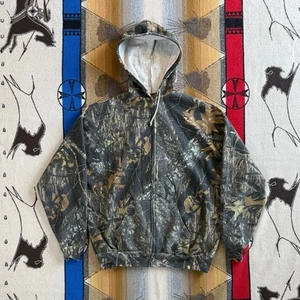 Vintage 90s Jerzees Mossy Oak Full Zip Camo Camouflage Hoodie Sweatshirt 2XL - Picture 1 of 8