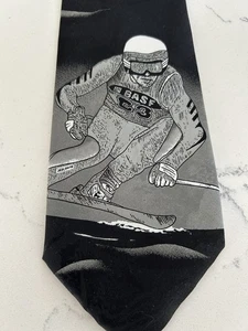 Corbata de seda retro Dimoda vintage hecha a mano con estampado de esquí novedad - Imagen 1 de 7