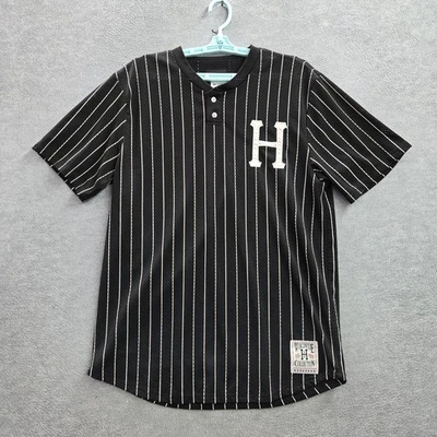 HUF мужчин Джерси L черный письмо нашивка вышивка в полоску бейсбол - Изображение 1 из 4