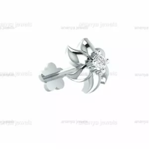 Real Diamond Flower Nose Pin Lip Labret Piercing Ring Stud Screw Body Jewelry - Picture 1 of 8