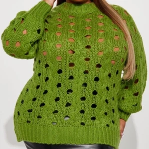 Maglione taglie forti collo basso finto verde lime collo rotondo oversize finto - Foto 1 di 2