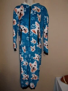 New Childs Size 10-11Y Full Hooded Blue Pajamas with Feet and Puppy Dog Design - Picture 1 of 6