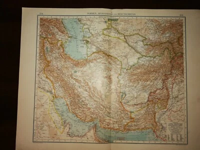 DOUBLE-PAGE MAP-PERSIA,AFGHANISTAN,PAGE 154-155 , ANDREE GREAT WORLD ATLAS- 1914 - Image 1 of 2