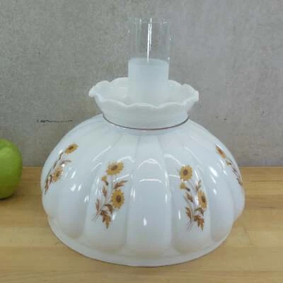 Lámpara de vidrio blanco queroseno aceite huracán pantalla flor margarita amarilla Foto 1 de 4