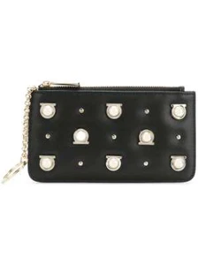 NWT NEW Salvatore Ferragamo women's Black Gancio wristlet wallet Bag Coin Purse - Picture 1 of 2
