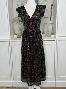 LOFT Pailletten Flatter Midikleid 0P Neu mit Etikett Cocktail schwarz bunt formell - AUSVERKAUFT - Bild 1 von 9