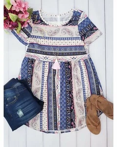 Artistic Mind Short Sleeve Print Babydoll Tunic Top - Picture 1 of 5