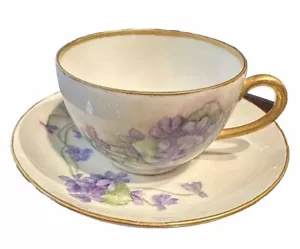 NICE ANTIQUE FRENCH LIMOGES B&C TEA CUP AND SAUCER LILACS - Picture 1 of 20