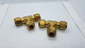 PARKER 6ET6-B A-LOK BRASS UNION TEE 3/8" OD TUBE REF B-600-3 LOT OF 2 NNB - Picture 1 of 3