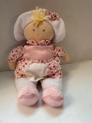 KIDS PREFERRED Blonde Plush DOLLY Blue Eyes Hat Flower Dress Satin 11" Plush - Image 1 of 4