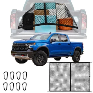 Pickup Rear Truck Bed Cargo Mesh Net & Carabiner For Chevy Silverado 1500 2500 - Picture 1 of 14