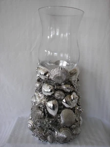Homeworx By Harry Slatkin Silver Shell Pedestal Candle Holder W/Hurricane Shade - Picture 1 of 10
