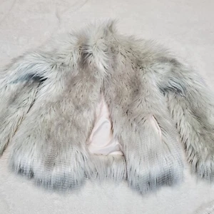 Abercrombie Kids Gray White Shaggy Faux Fur Fluffy Artsy Y2K Streetwear Coat S - Picture 1 of 8