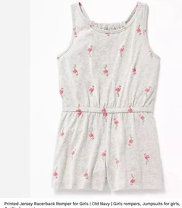 Girls Old Navy Gray Romper XL 14 Sleeveless Pink Flamingo 100% Cotton EUC - Picture 1 of 11