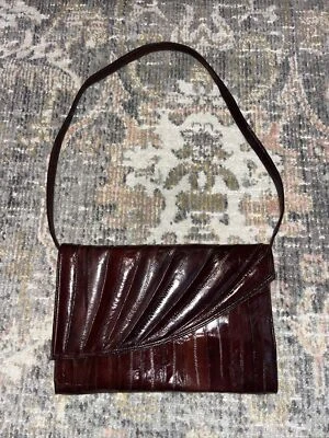 Cartera de mano/cartera de mano de piel de anguila años 70 de colección hecha en Corea borgoña correas extraíbles Foto 1 de 4